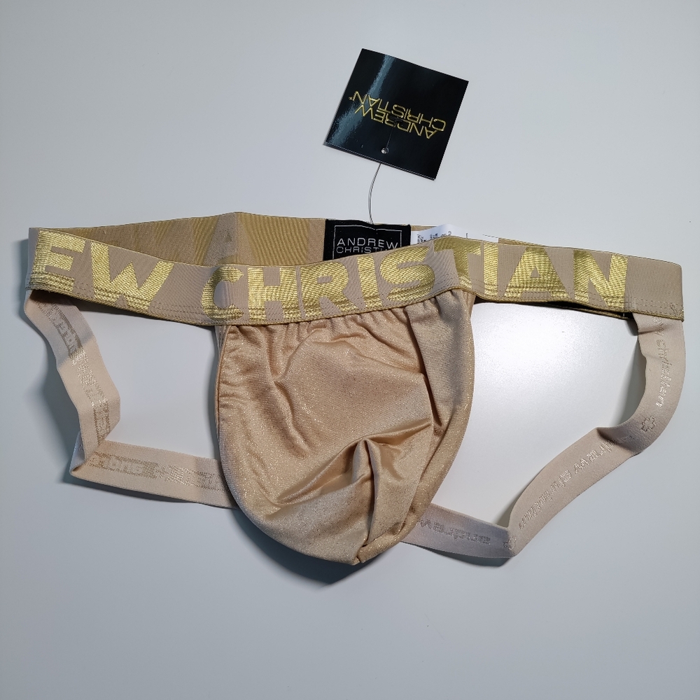 Andrew Christian jock champagne shimmer jockstrap gold metallic Medium Large NWT